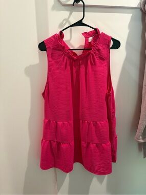 Mud Pie Tiered Ruffle Neck Sleeveless Tank - Hot Pink
